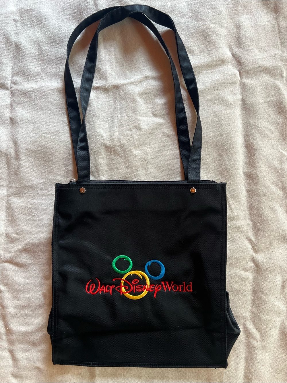 Vintage Walt Disney World Black Zip Top Tote Bag – Embroidered Classic Logo - Picture 2 of 4